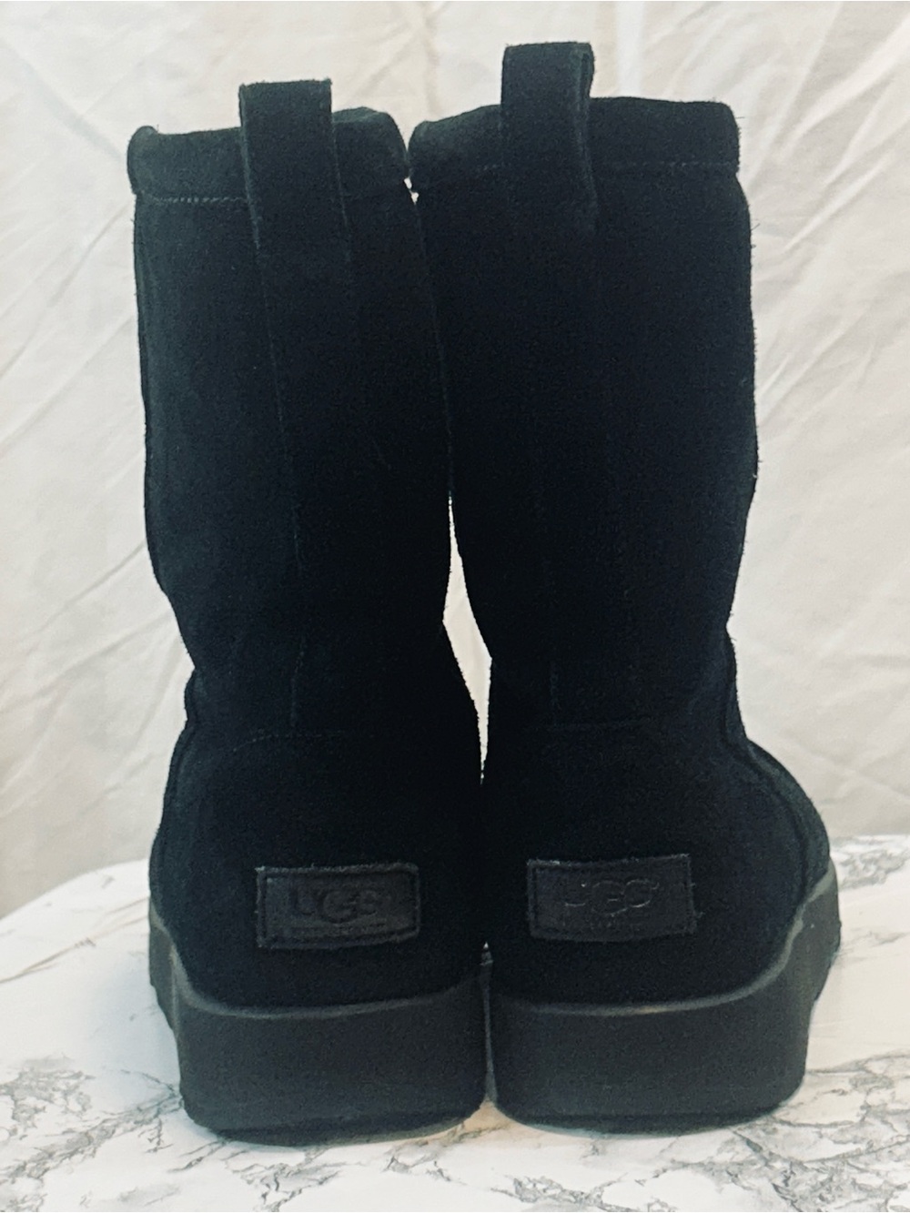 UGG Black Suede Mid-Calf Heeled Boots